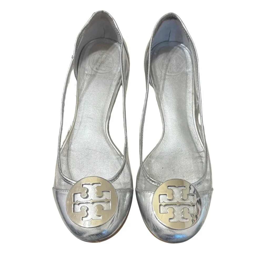 Tory Burch Reva Audrey Silver Clear Ballet Flats Size‎ 7